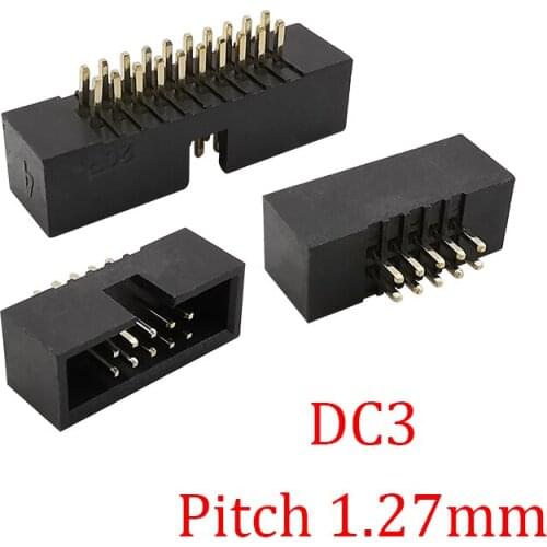 10Pcs DC3 Header DIP 6/8/10/14/16/20/26/30/40/50Pin 1.27mm Pitch Double Row Male Socket Straight IDC Box Header PCB Connector