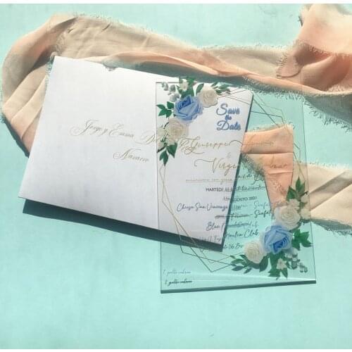 10Pcs Favorate Printing Acrylic Save the Date Card Wedding Marriage Invitation Cards Custom with Rsvp Card Envelop
