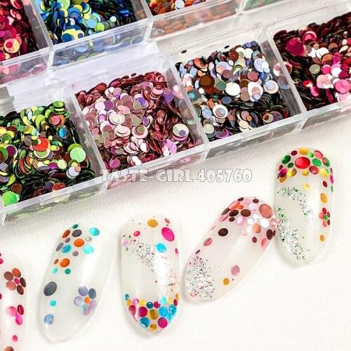 12 Grids/Set High Quality Mix Colors Mix sizes Glitter Laser Holographic Round Sequin Nail Art Paillette Decoration DIY CT19