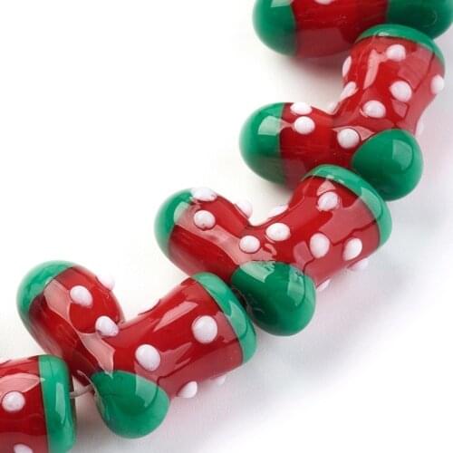 20pcs Handmade Lampwork Beads Christmas Stocking Bead for jewelry making DIY Crafts Gifts 17~19x19~21x10~11mm, Hole: 1mm F60