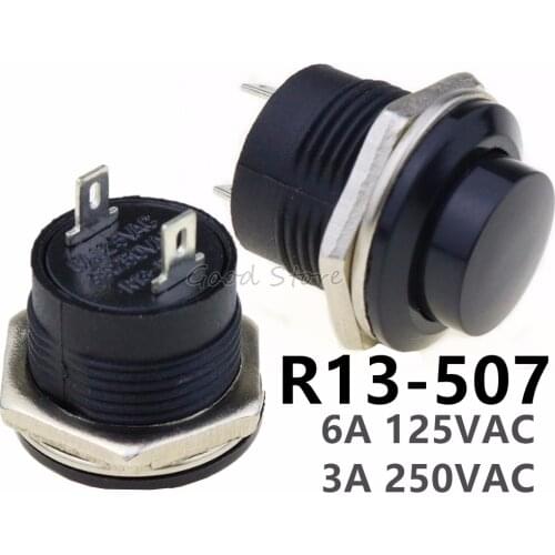 5pcs R13-507 Black Color Momentary Push Button Switch OFF-ON Reset Switch 16MM 3A 250V AC Non Locking Switches Round Button