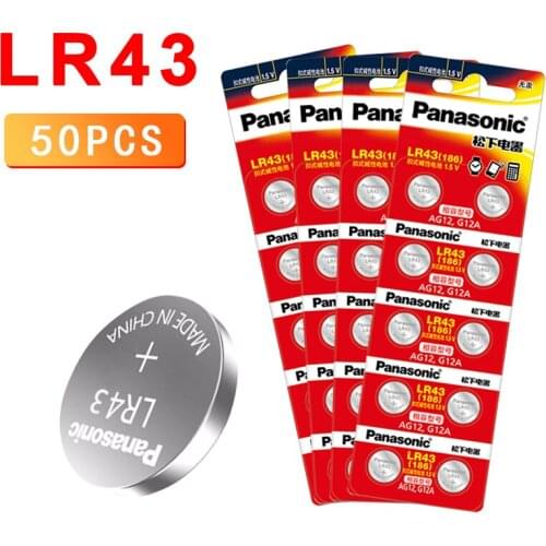 50pcs/lot 100% Original Panasonic AG12 LR43 186 0%Hg for Watches Toys 1.5V Button Cell Alkaline Batteries For calculator 0%Hg