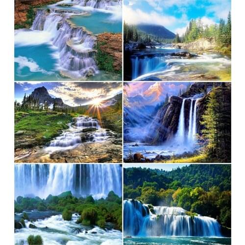 AZQSD Diamond Painting Kit Waterfall Needlework Diamond Mosaic Landscape Cross Stitch Picture Of Rhinestones Handmade Craft