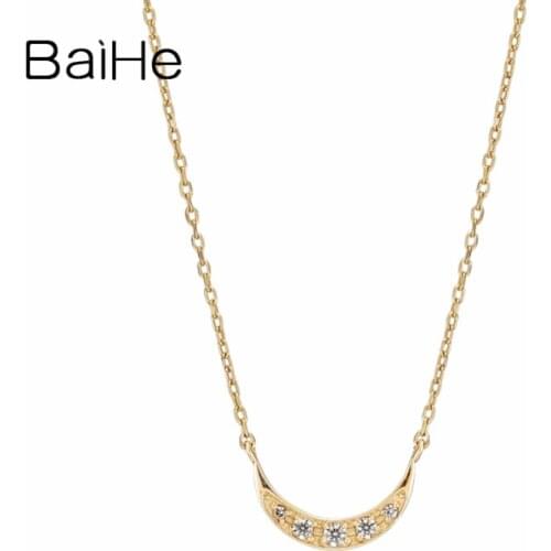 BAIHE Solid 18K Yellow Gold H/SI 0.02ct Natural Diamonds Trendy Fine Jewelry Beautiful simple moon diamond Necklaces