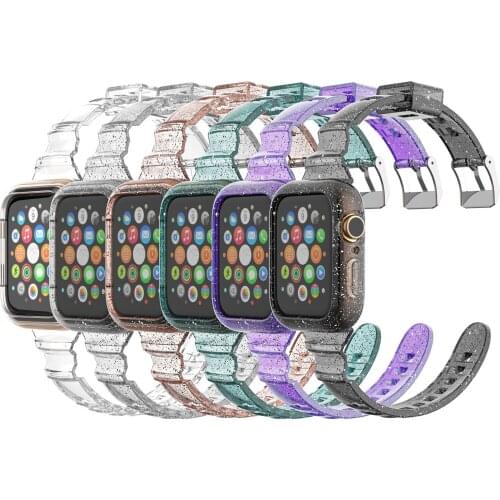 Bling Slim Transparent TPU Case Strap for Apple Watch 6 SE 5 4 40 44mm Clear Silicon Gliter Watch Band for iWatch 3 2 1 38 42mm