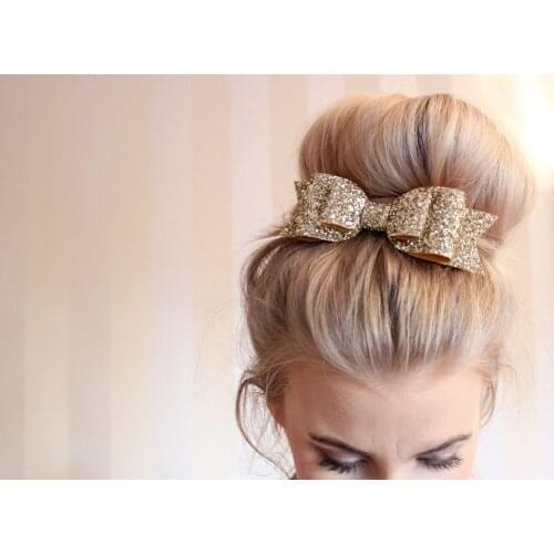 Large rose Gold Glitter Fabric Bow Hair Clip for Girl & Women Hair Accessories Bputique Glitter Sequin Bow hair CLIP 10pcs/lot
