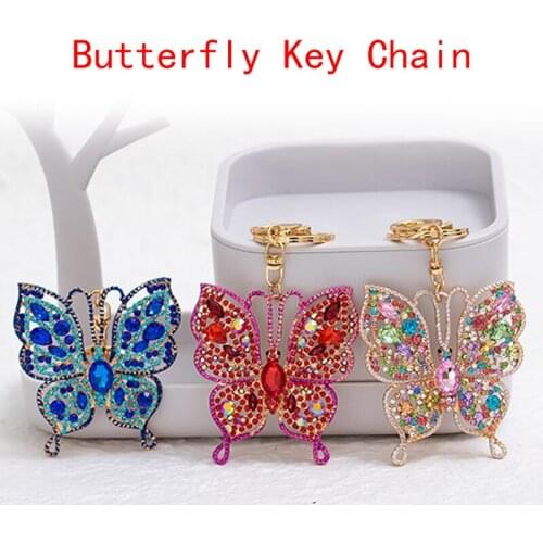 2020 Beautiful Butterfly Keychain Glittering Full Rhinestone Alloy Key Chain For Women Girl Car Bag Accessories Fashion Key Ring