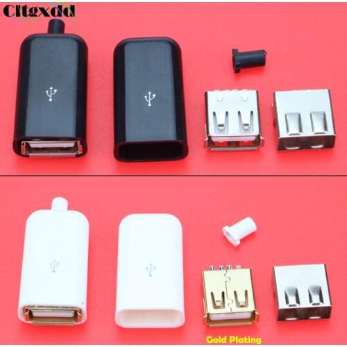 Cltgxdd 1PCS Type A Female 2.0 USB 4 Pin Plug Socket Connector With Black White Plastic Cover Solder Type DIY Connector