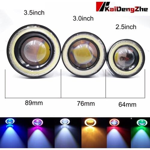 64mm 76mm 89mm 2.5" 3.0" 3.5" COB Halo Angel Eyes Fog Lamp Upgrade LED With Lens COB Driving Lights 12v White Red Green Ice Blue