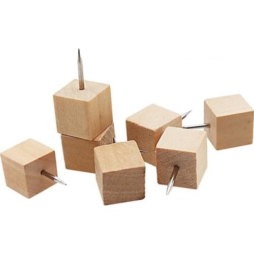 PPYY-60pcs Square Wood Decorative Push Pins, Wood Head and Steel Needle Point Thumb Tacks for Photos, Maps and Cork Boards