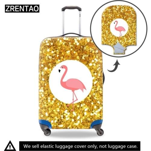 ZRENTAO elastic luggage cover protector cartoon flamingo printed personalized suitcase protective covers durable washable cover