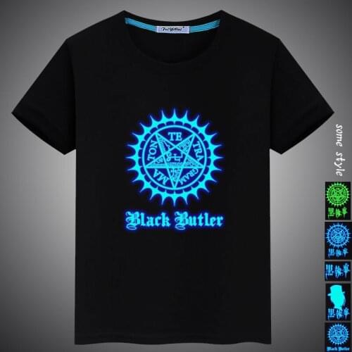 New Summer Luminous Fluorescent Black Butler Printed Casual Kids Girls Boys Cotton T Shirt Tops Tees Men Women Family T-shirt