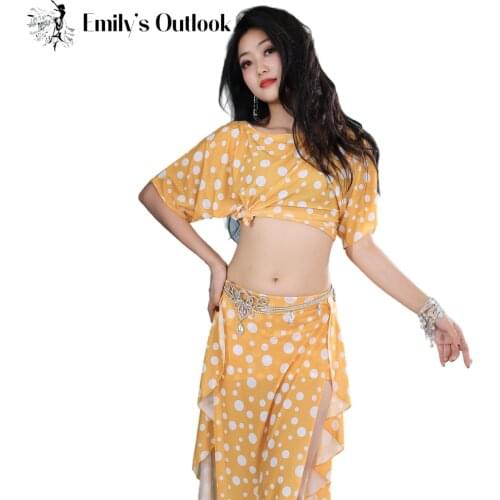 Polka Dot Belly Dance Costume Loose Top Side Slit Long Skirt Sexy Women Oriental Dance Practice Show Wear Outfit Light Weight