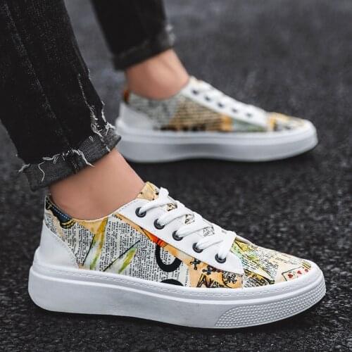 Mens Shoes All-match Sneakers Mens Printing Casual Shoes Korean Style Trendy Shoes Large Size Men and Women Shoes