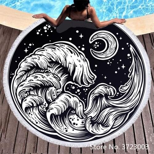 Surf Wave Color Print Round Beach Towels Summer Thick Bath Shower Towel Circle Beach Swim Yoga Mat Cover Up Serviette De Plage