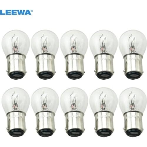 LEEWA 10pcs 1157 BA15D P21/5W S25 12V Car Clear Glass Lamp Brake Tail Bulb Car Indicator Halogen Lamp #CA2722