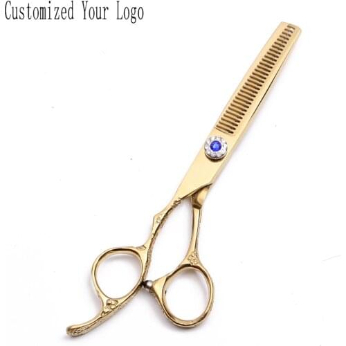 Left-Hand 5.5" 6" Gold Customized Logo JP 440C Straight Scissors Thinning Shears Pet Shears Professional Grooming Scissors C8002
