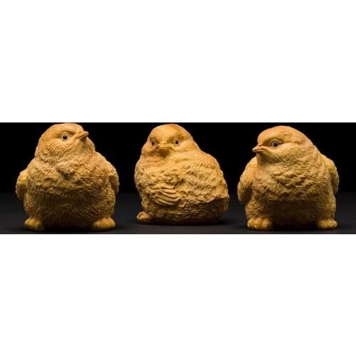 Small Ornaments Zodiac Three Chickens Boxwood Carving Beautiful Solid Wood Decorative Carving Crafts Animals