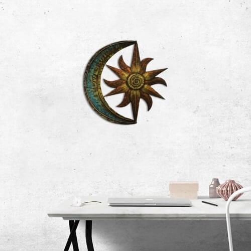 Indoor Sun Moon Metal Iron Wall Hanging Decor Wall Art Finish Antique Iron Artistic Sun Moon Rust-Proof Outdoor Artistic