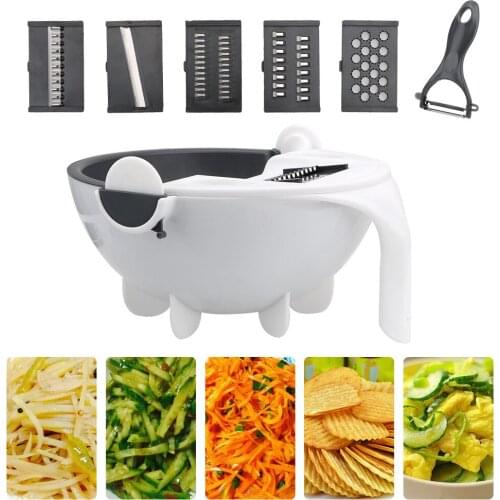 Multifunctional Manual Vegetable Cutter With Drain Basket Kitchen Veggie Fruit Shredder Grater Slicer Household Kitchen Tool