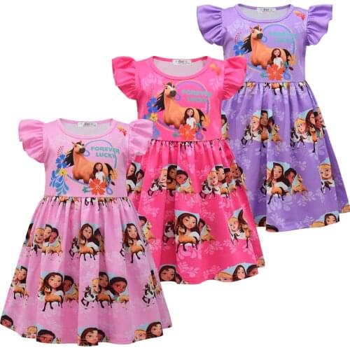 Fancy Kids Dresses for Girls Cartoon Spirit Riding Free Clothes Baby Sleeveless Princess Dress Children Birthday Party Clothing