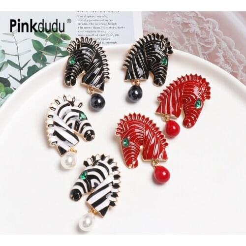 Pinkdudu Fashion Ins Pearl Pendant Earring Statement Large Black & White Zebra Drop Earrings Jewelry for Women Accessories OG153