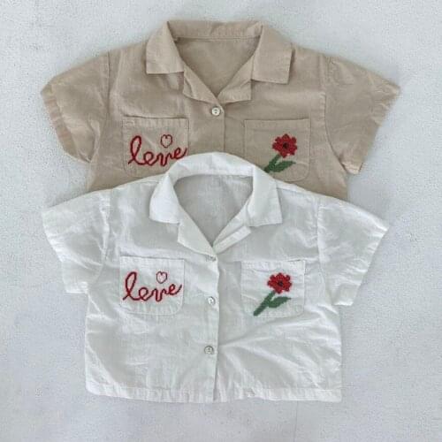 Mom and Daughter Matching Clothes Shirts 2020 Summer Fashion Korean Embroidery Flowers Tops for Girls Mommy and Me Shirts New