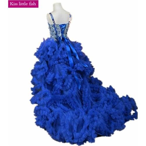 Free shipping High quality Latest original design Flower girl dresses Kids beauty pageant dresses Elegant long Trailing