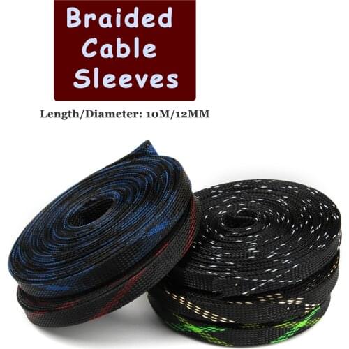 5M 10M 12mm Braided Cable Sleeve Wire Protecting Nylon Insulation Sheathing PET Expandable Braided Sleeves computer wire Sleeve