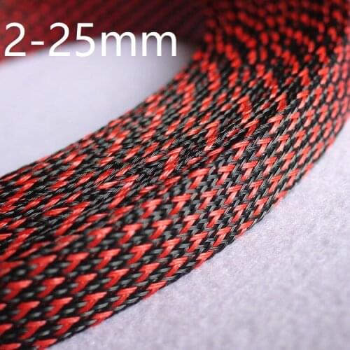 Black Red PET Braided Wire Sleeve 3 4 6 8 10 12 14 16 18 20 25mm Tight High Density Insulated Cable Protect Expandable Colorful