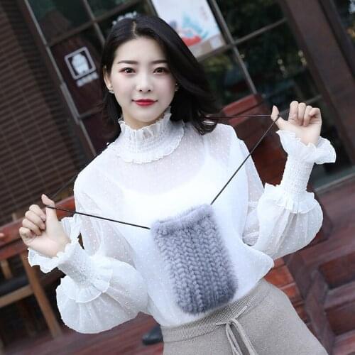 Real Mink fur Woven Bag for Phone Bag Mesenger Crossbody Bag Gray Brown Women Gifts Dropshipping