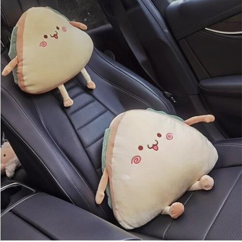 Car seat neck pillow cute cartoon interior creative waist support cushion set lumbar pillow multifunction decoration accessories