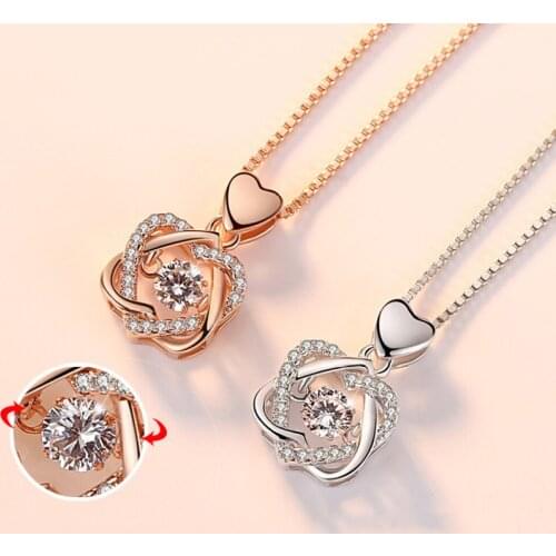 MOFLO Zircon Double Heart Pendants Necklace Jewelry Smart Heart Necklace for Women Rose Gold Pendant Clavicle Chain