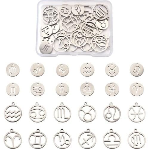 24pcs 304 Stainless Steel Charms Pendant Twelve Constellation Zodiac Sign for Jewelry Making DIY Bracelet Necklace