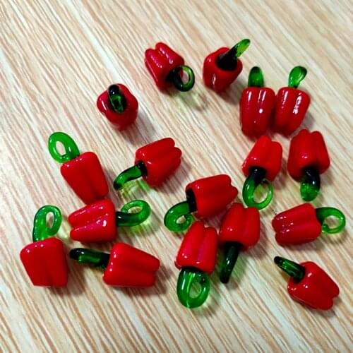 10PCs Red Bell Pepper Pendant Murano Glass Pendant For Women Bracelet Earrings Accessories Vegetables Fruit Jewelry Fitting