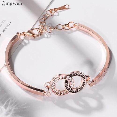 Qingwen Fashion Jewelry Rose Gold Bracelet Concentric Circle Pendant Bracelet Charm Jewelry for Women