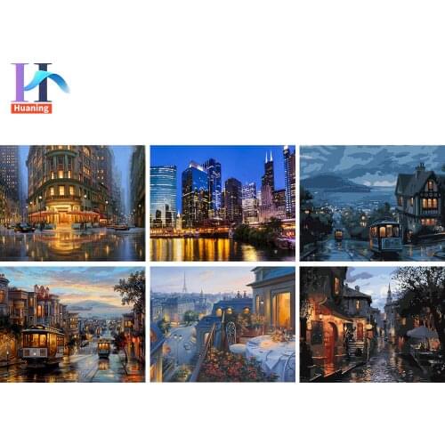 Paint By Numbers For Adults City Night DIY HandPainted Oil Painting By Numbers Landscape Picture Home Wall Decor Gift