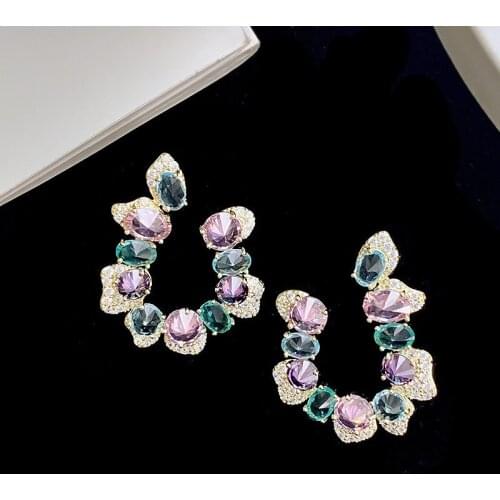 Funmode Multicolor Cubic Zircon Flower Shape Stud Earring Bridal Engagement Party Dress up Party Earring Jewelry Wholesale FE313