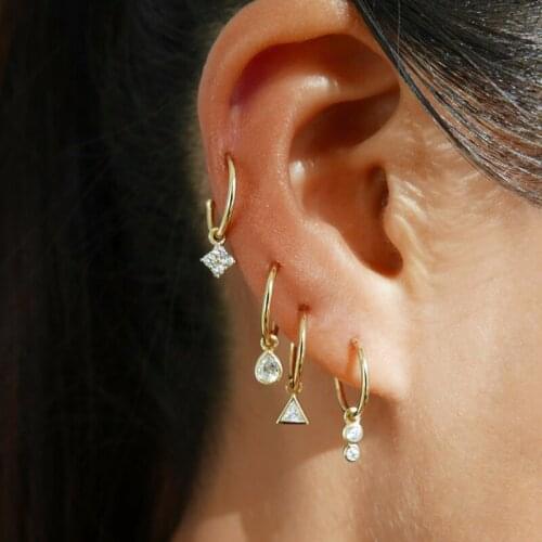 Gold color fashion delicate women girl 925 sterling silver jewelry Triangle simple paved sparking Clear CZ lovely Drop earring