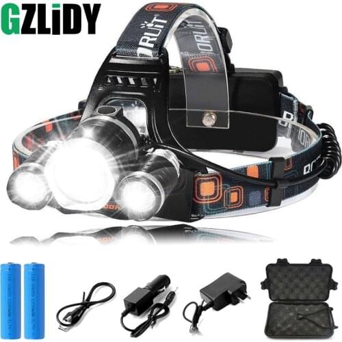 Super bright LED headlamp 3xT6 led headlight Waterproof fishing lamp 4 lighting modes camping lamp use 18650 battery