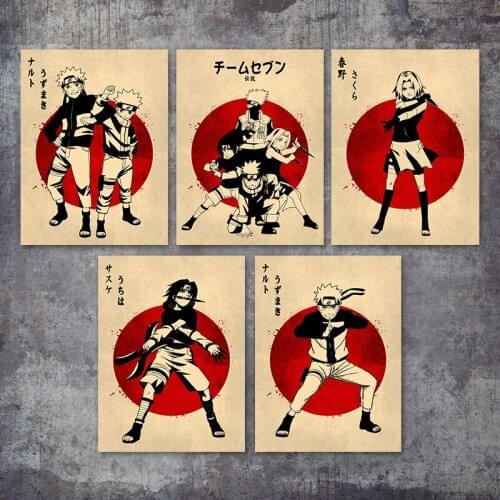 Vintage Naruto Anime Wall Poster Prints Retro Uchiha Sasuke Haruno Anime Decor Canvas Painting Wall Picture Teen Room Home Decor