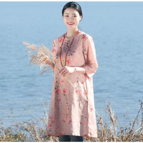 Women Spring Summer Loose Printed Cotton Linen Blouse Female Print Floral Shirt Ladies Vintage 2020 Half Sleeve Shirts Tops