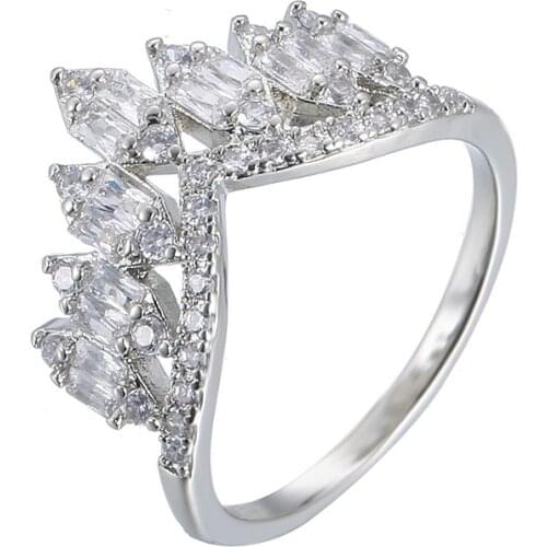Women Rings Single Row Zircon Crown Silver Plated Rings Designed For Women Fashion Glamour Banquet Engagement Ring Gift For Girl