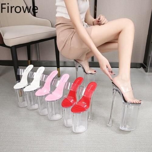 Firowe Women New Arrival Clear Transparent High Heel Platform Slippers Super High Heels Car Model Catwalk Pole Dance Shoes 26cm