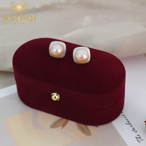 ASHIQI Real Natural Freshwater Pearl 925 Sterling Silver Stud Earrings Wedding Jewelry for Women