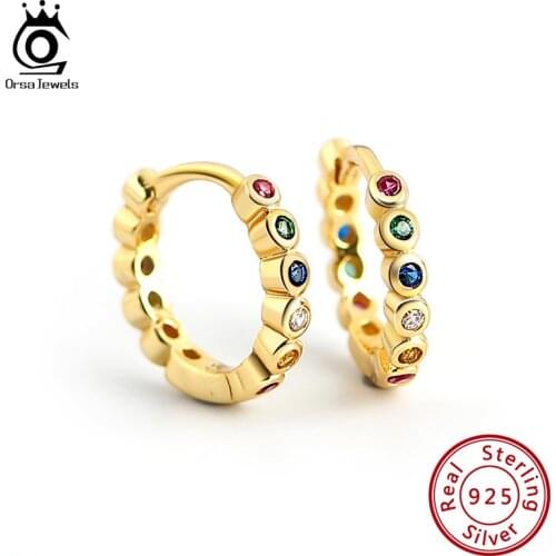 ORSA JEWELS 925 Sterling Silver Trendy Rainbow CZ Hoop Earrings for Women Luxury Geometric Earring Jewelry 2021 Trend EQE35