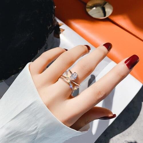 Women Jewelry Adjustable Opening Decoration Metal Multi-layer Rhinestone Ring for Shopping