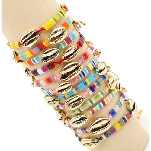 Bohemian Seaside Beach Wind Braided Tila Beaded Natural Shell Bracelet Women Bracelet Natural Stone Bracelets for Girls Chain