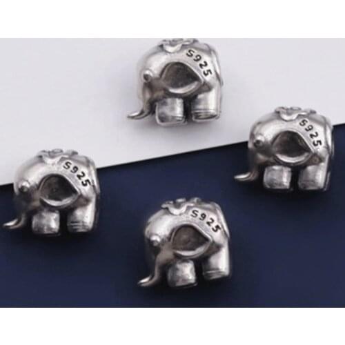 925 Sterling Silver Vintage Stereo Elephant Charm Loose Beads Handmade Bracelet S925 Silver Spacer Beads DIY Jewelry Making