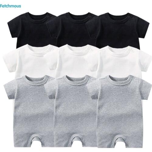 3Pcs/lots Infant Baby Rompers Summer Newborn Jumpsuit Solid Short Sleeves Outfits Sets Kids Clothes